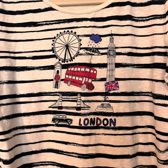 Talbots Top M White Black Stripe London Embroidered 3/4 Sleeve Blokecore Casual - Picture 5 of 7